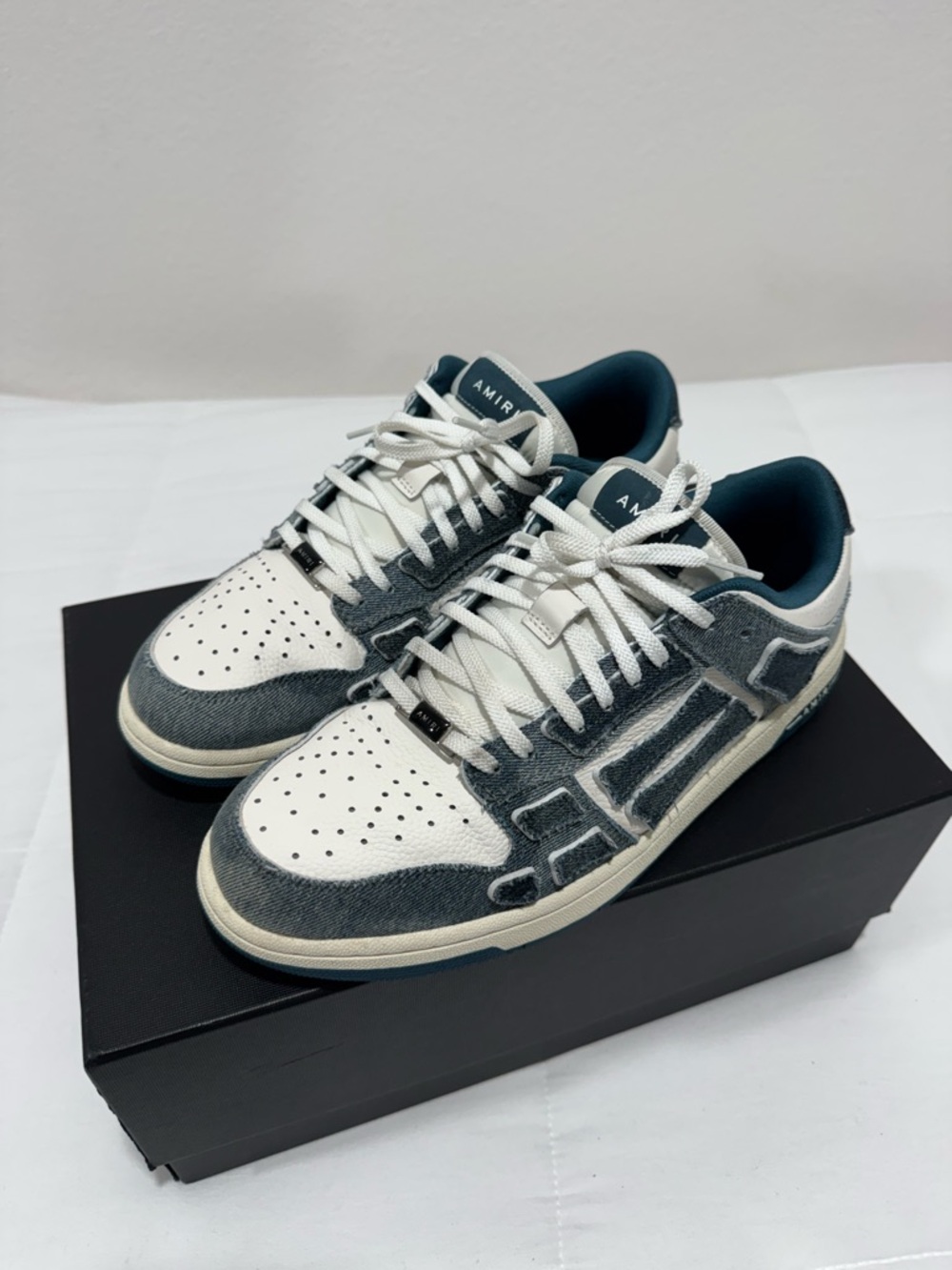 AMIRI White & Denim-Style Low-Top Sneakers
